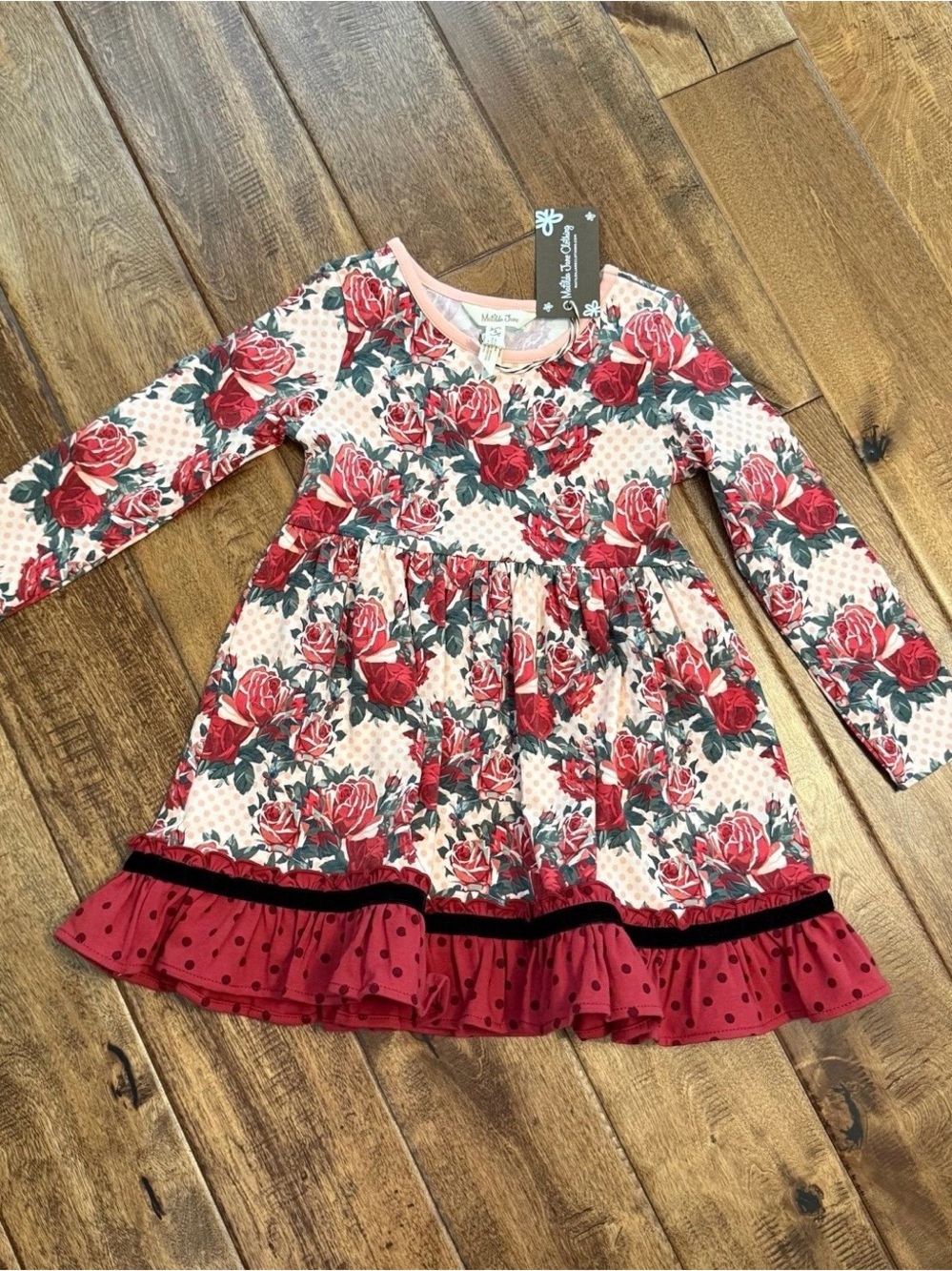 Matilda Jane Red Floral Long Sleeve Dress with Ruffle Hem